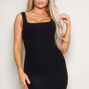 Sleeveless Square Neck Knit Mini Dress in Black