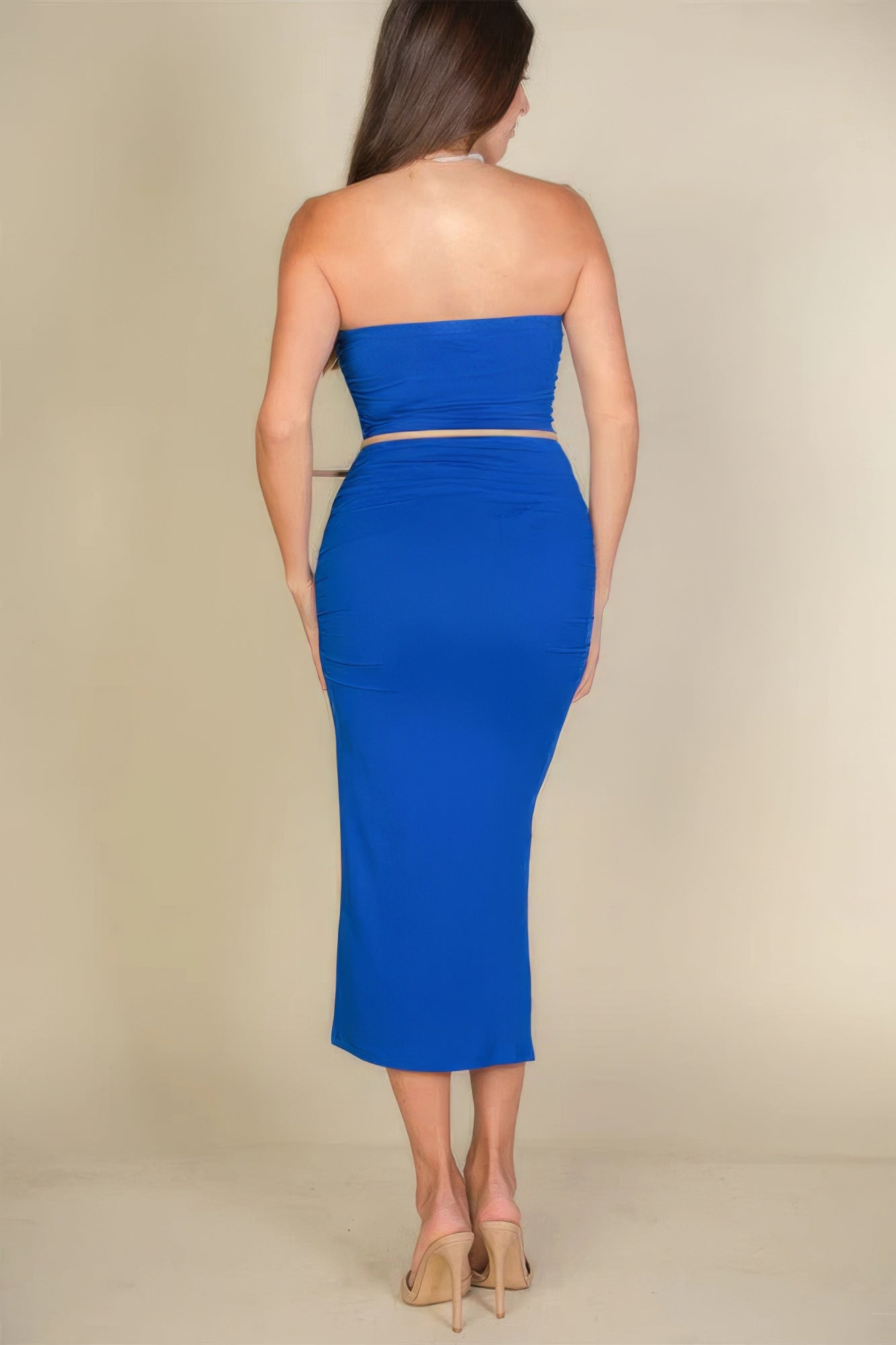 Solid Bodycon Split Hem Tube Dress in Royal