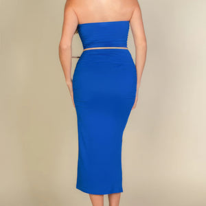 Solid Bodycon Split Hem Tube Dress in Royal