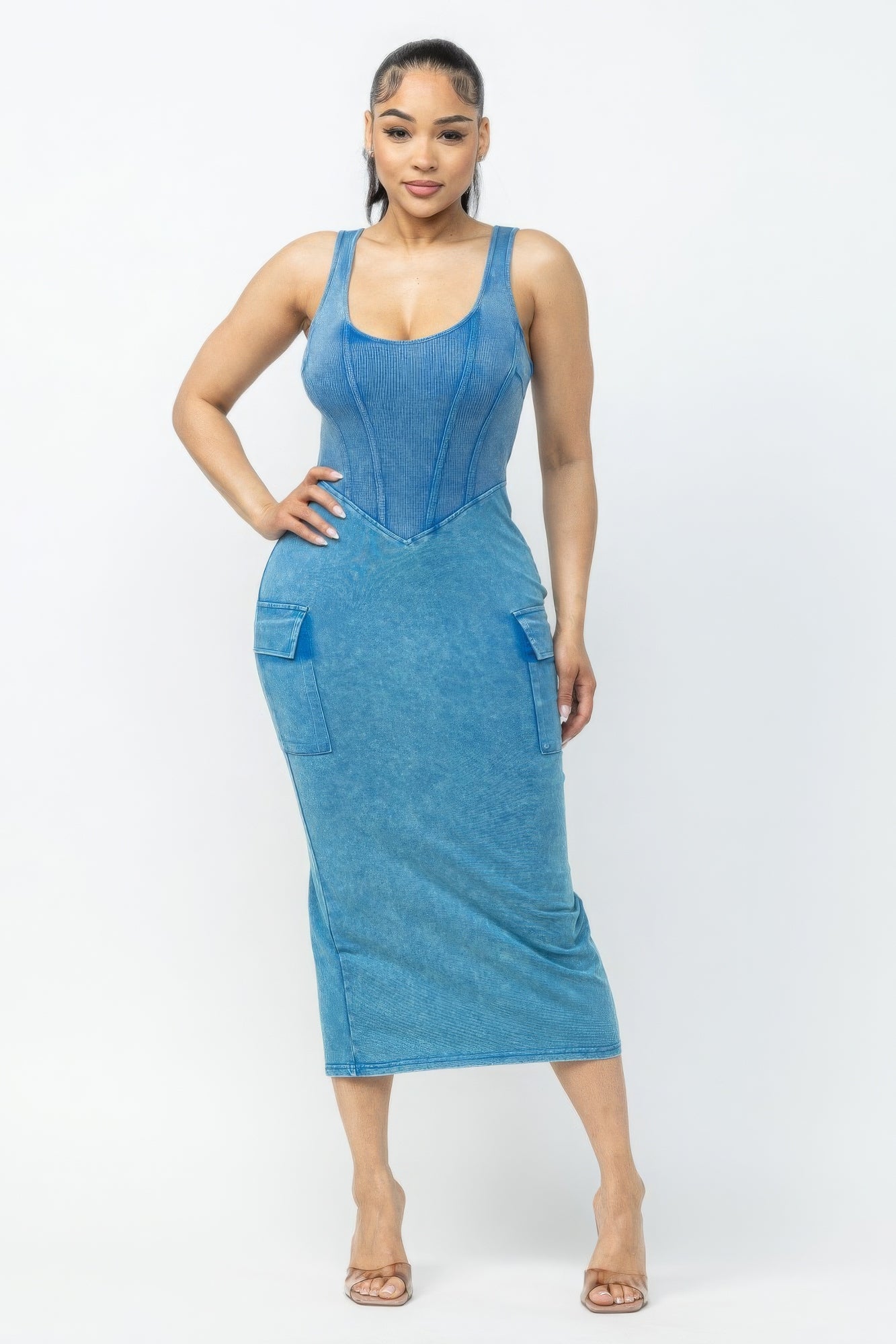 Women's Cargo Midi Dress Acid Washed 