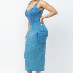 Women's Cargo Midi Dress Acid Washed 