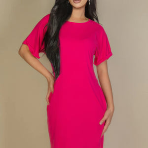 Side Pocket Double Folded Mini Dress in Fuchsia