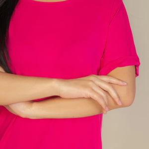 Side Pocket Double Folded Mini Dress in Fuchsia