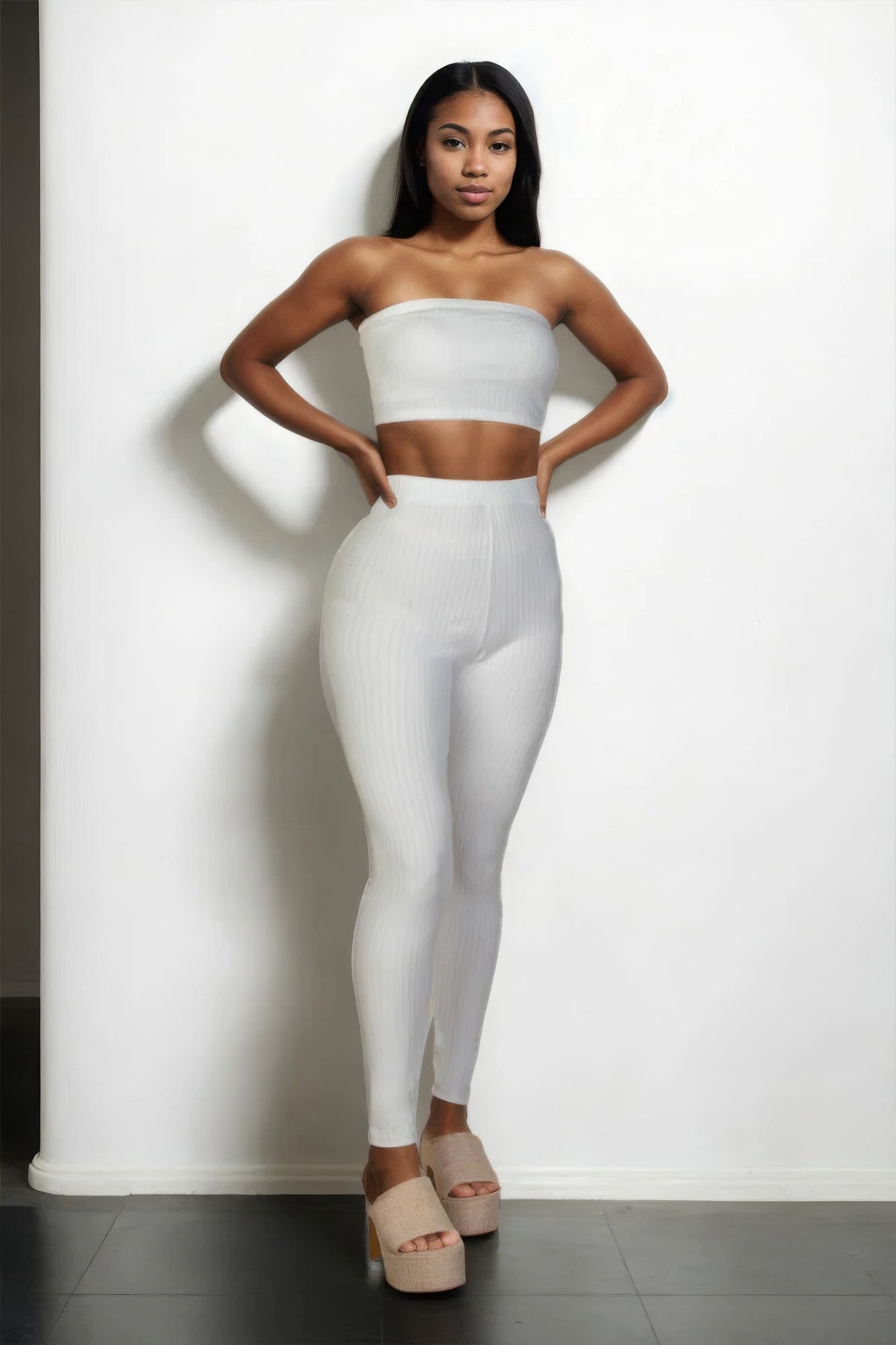 White Ribbed Tube Top & Leggings Set