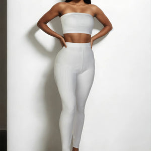 White Ribbed Tube Top & Leggings Set