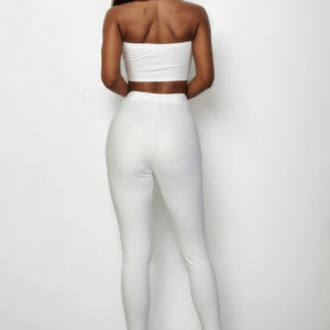 White Ribbed Tube Top & Leggings Set