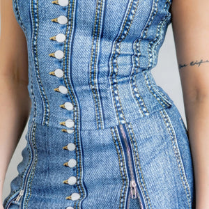 Denim Effect Corset Top & Bottom Set