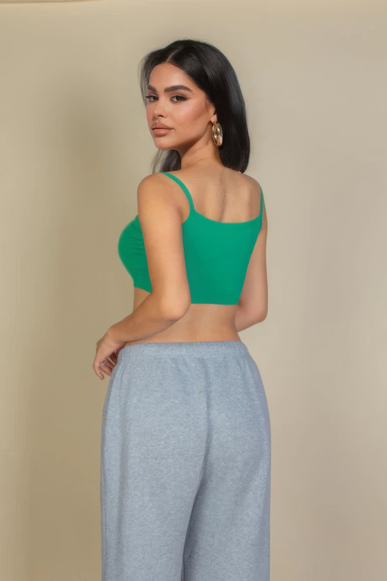 Green Ribbed Knit Cami Crop Top