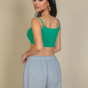 Green Ribbed Knit Cami Crop Top