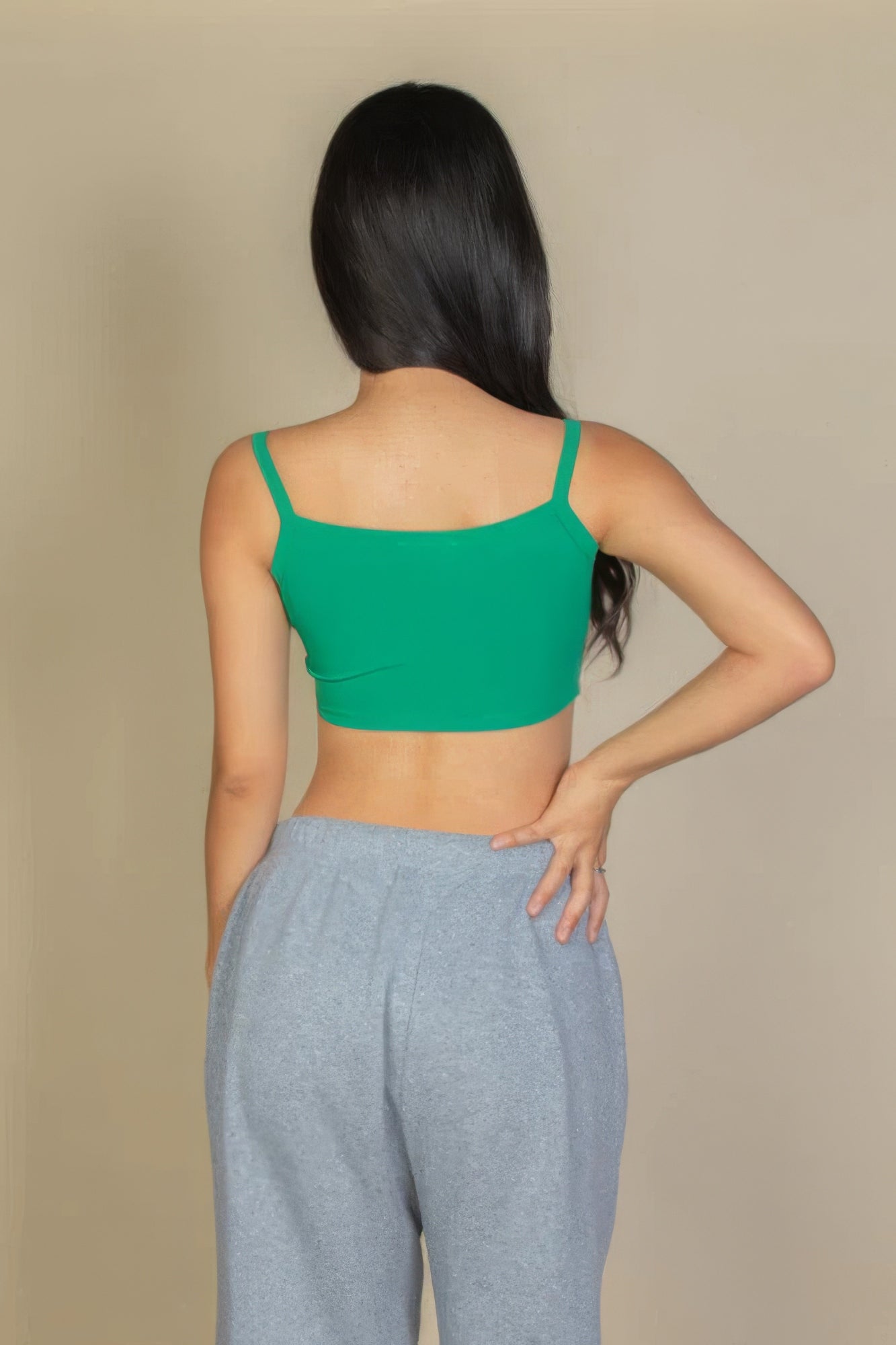 Green Ribbed Knit Cami Crop Top