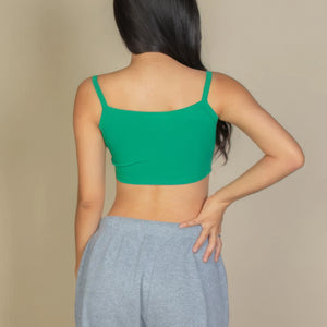 Green Ribbed Knit Cami Crop Top