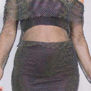 Shirred Off-shoulder Fishnet Top