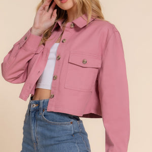 Pink Cotton Twill Short Shacket