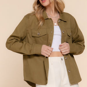 Olive Button Down Cotton Denim Shacket