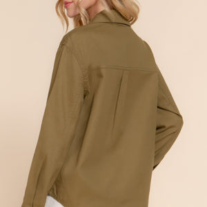 Olive Button Down Cotton Denim Shacket