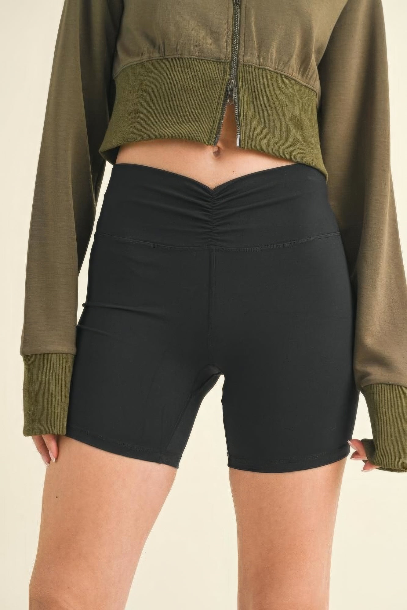 Black Ruched Waist Biker Shorts