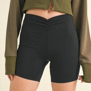 Black Ruched Waist Biker Shorts