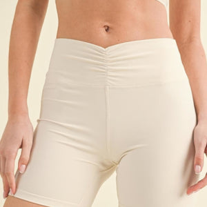 Cream Ruched Waist Biker Shorts