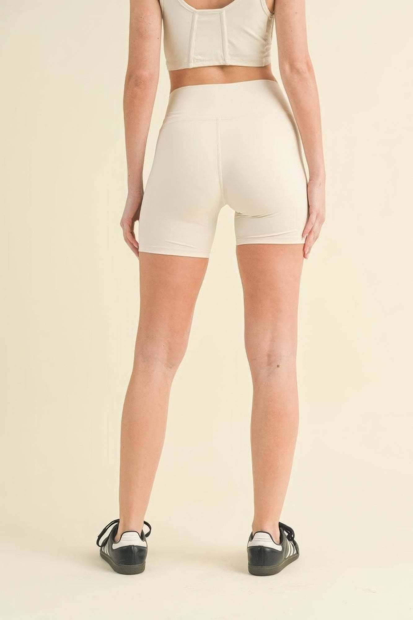 Cream Ruched Waist Biker Shorts