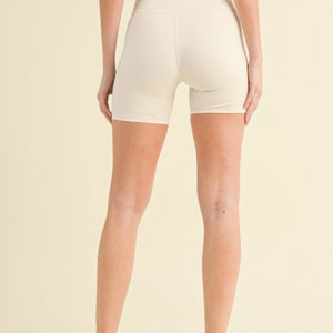 Cream Ruched Waist Biker Shorts