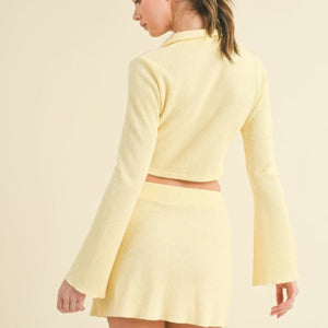 Yellow Waffle Knit Bell Sleeve Top And Skirt Set