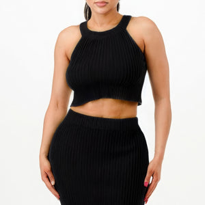 Halter Neck Tank Top And Bodycon Mini Skirt Set