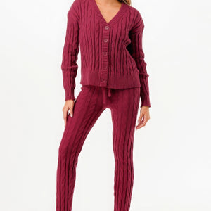 Wine Cable Sweater Cardigan 2pc Set