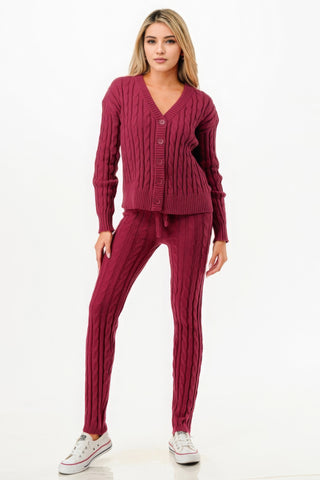 Wine Cable Sweater Cardigan 2pc Set