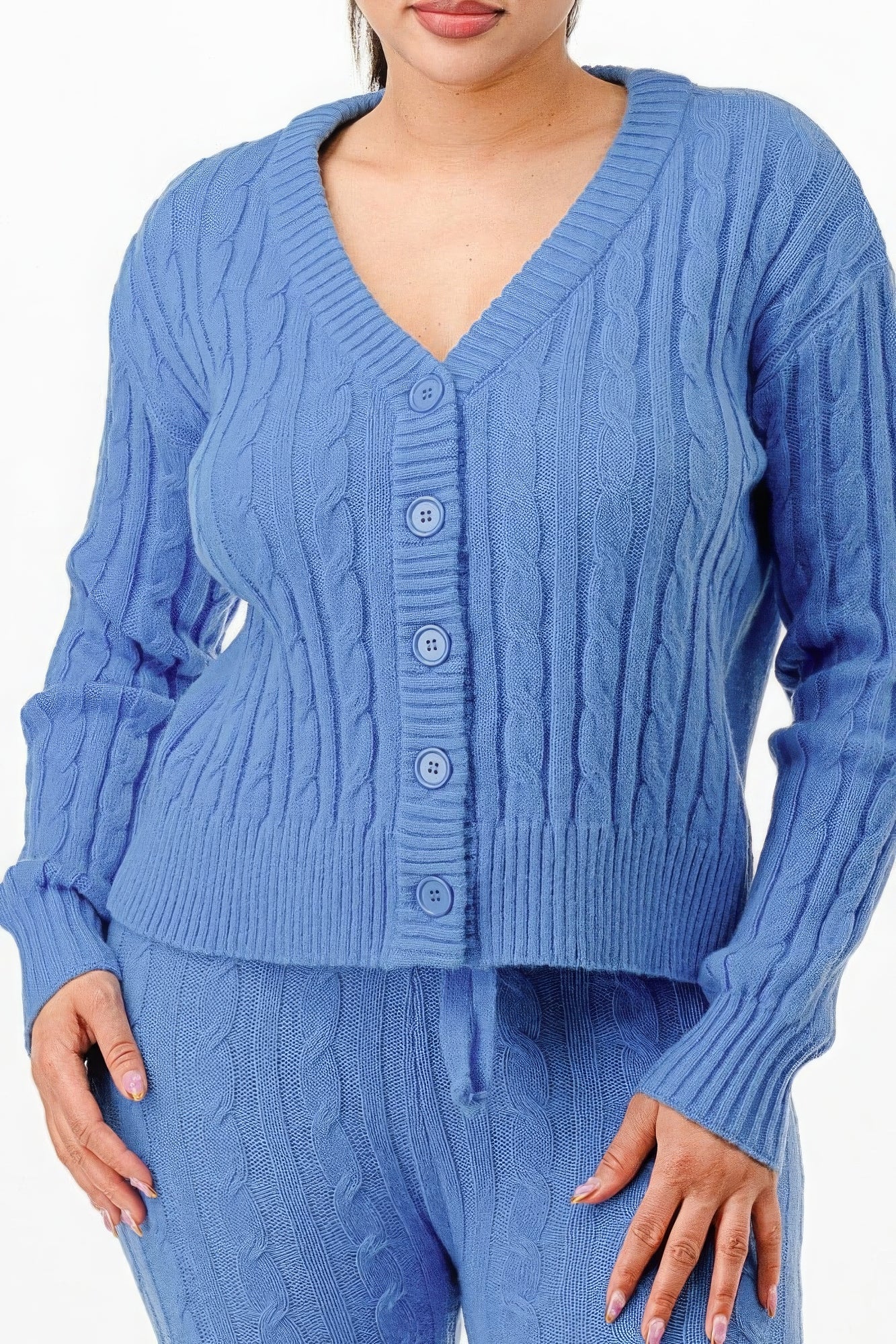 Sky Blue Cable Sweater Cardigan 2pc Set