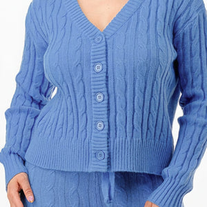 Sky Blue Cable Sweater Cardigan 2pc Set