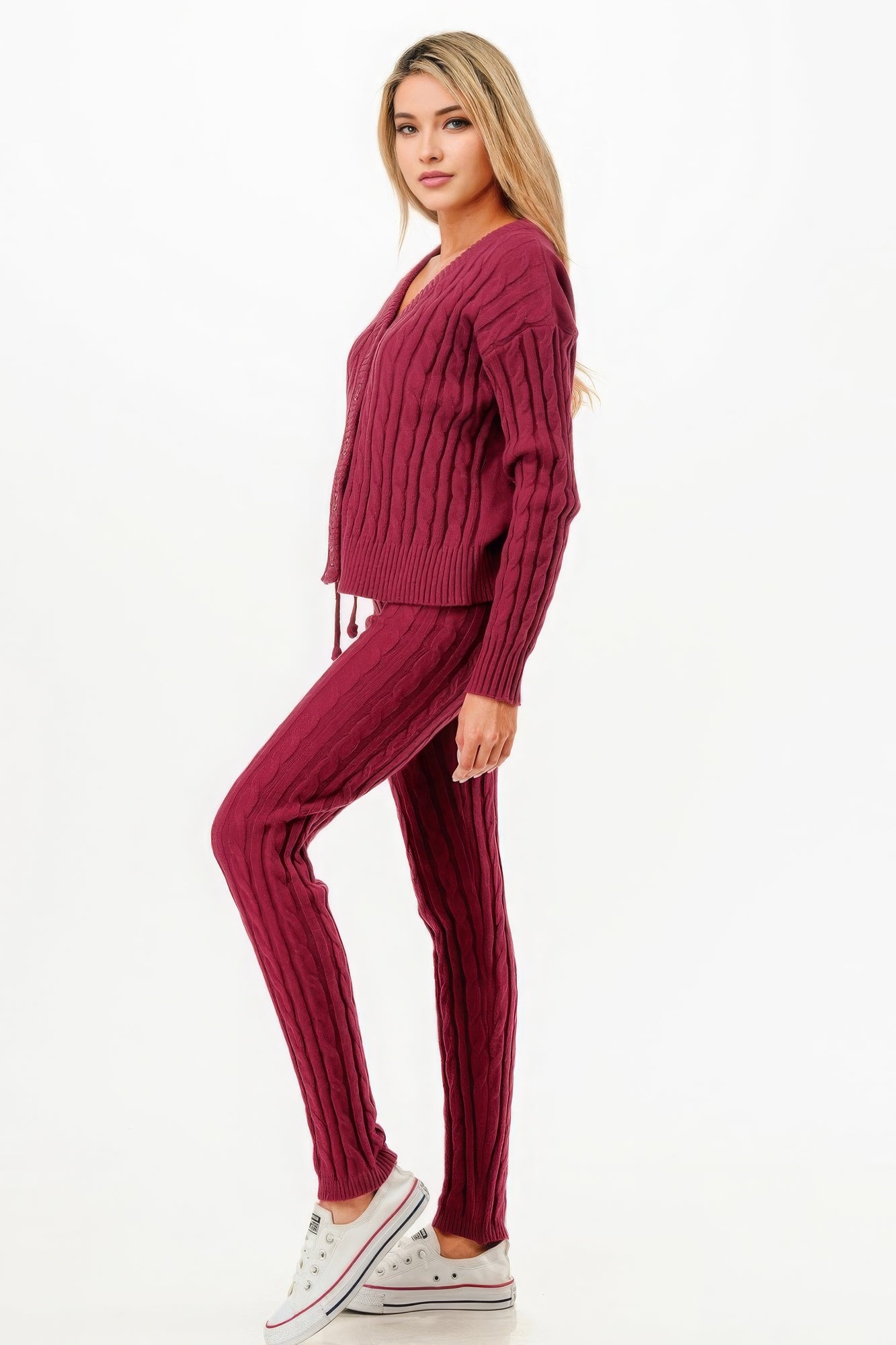 Wine Cable Sweater Cardigan 2pc Set