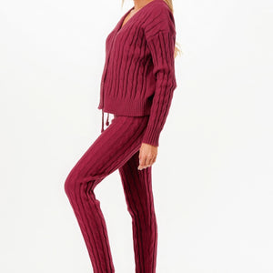 Wine Cable Sweater Cardigan 2pc Set