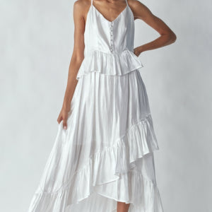 White Shimmering Dress With Ruffles