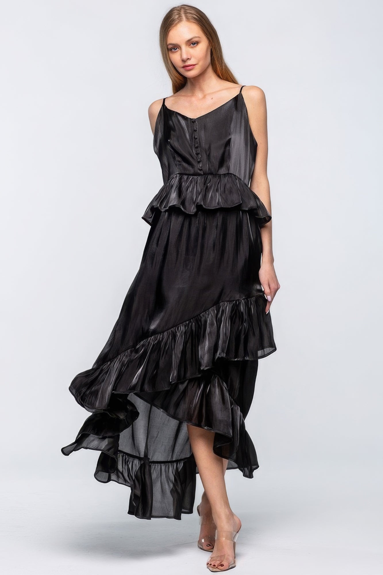 Black Shimmering Dress With Ruffles