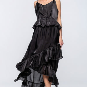 Black Shimmering Dress With Ruffles