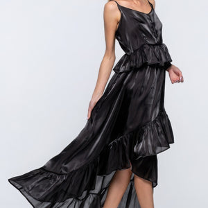 Black Shimmering Dress With Ruffles