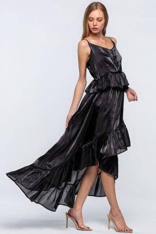 Black Shimmering Dress With Ruffles