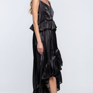 Black Shimmering Dress With Ruffles