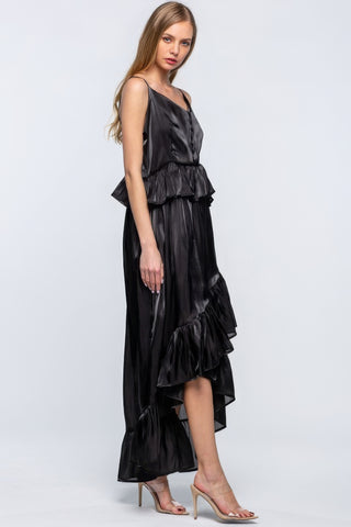 Black Shimmering Dress With Ruffles