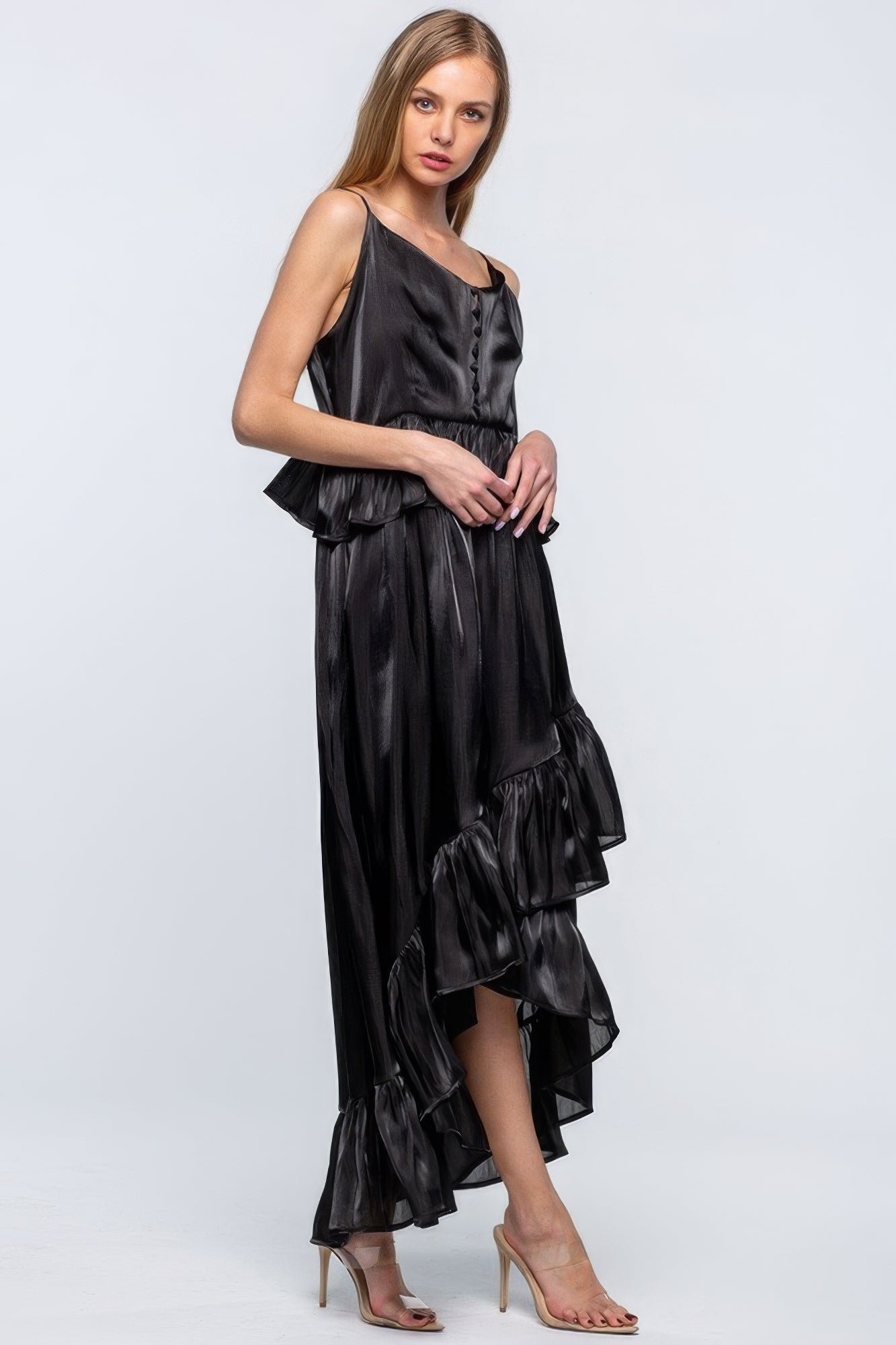 Black Shimmering Dress With Ruffles