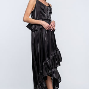 Black Shimmering Dress With Ruffles