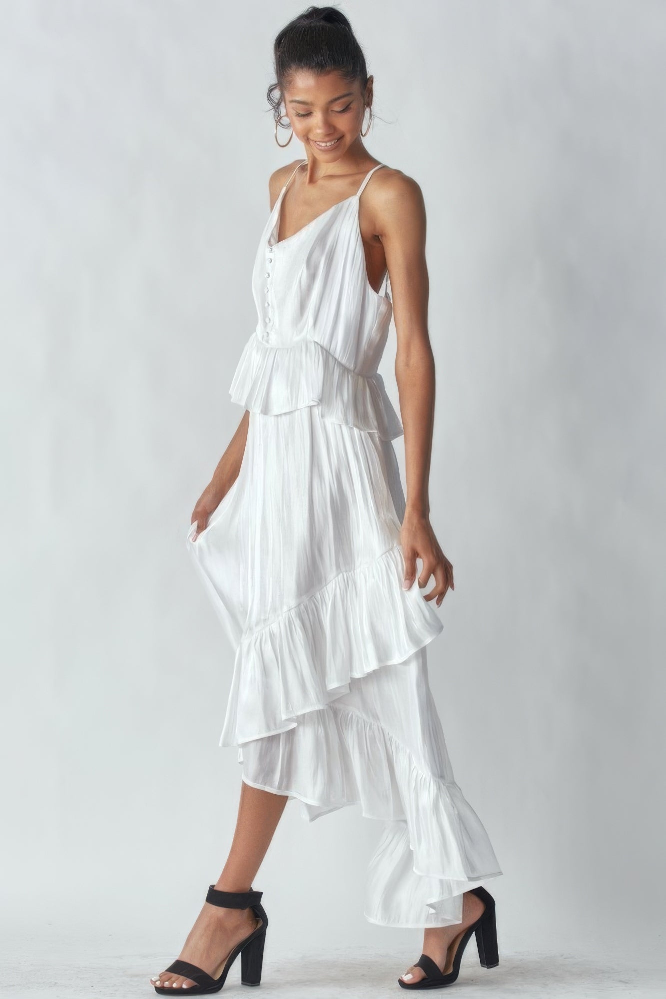 White Shimmering Dress With Ruffles