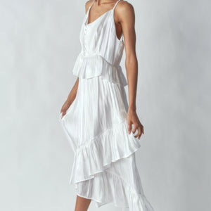 White Shimmering Dress With Ruffles