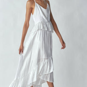 White Shimmering Dress With Ruffles