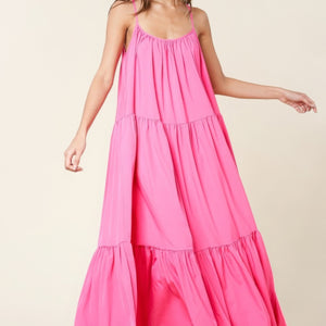 Pink Maxi Sun Dress With Pockets