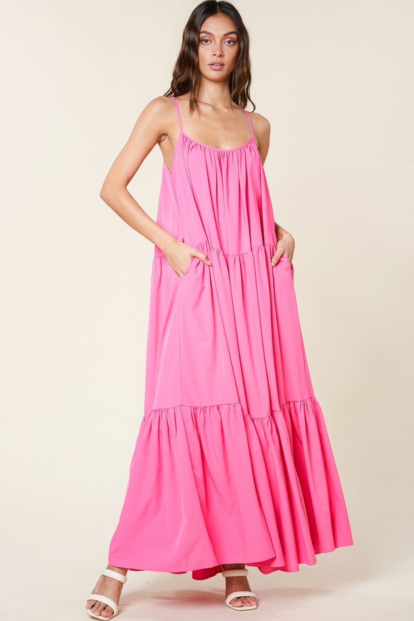 Pink Maxi Sun Dress With Pockets