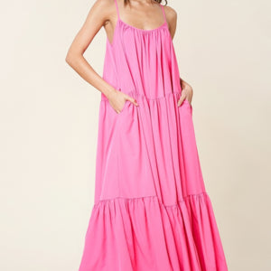 Pink Maxi Sun Dress With Pockets