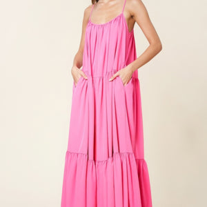 Pink Maxi Sun Dress With Pockets