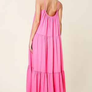 Pink Maxi Sun Dress With Pockets