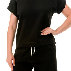 Black Air Cotton Monochrome Tee And Shorts Set